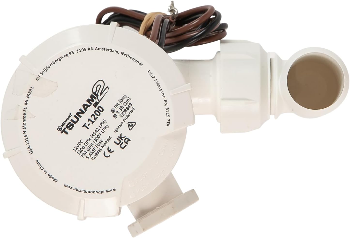 Attwood 5663-4 Tsunami Mk2 1200 GPH Aerator Pump, 12 Volt, 1" NPT Inlet, White