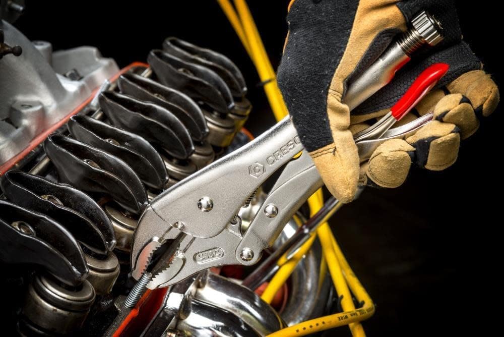 Crescent Long-Nose Locking Pliers with Wire Cutter - Premium Cutting Pliers with Angled Tooth Pattern & Compound Action