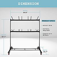 Alpine AdirOffice 1,000 Lb 2-Tier Steel Folding Chair Cart, 76-1/8inH x 67-3/4inW x 33-1/8inD, Black
