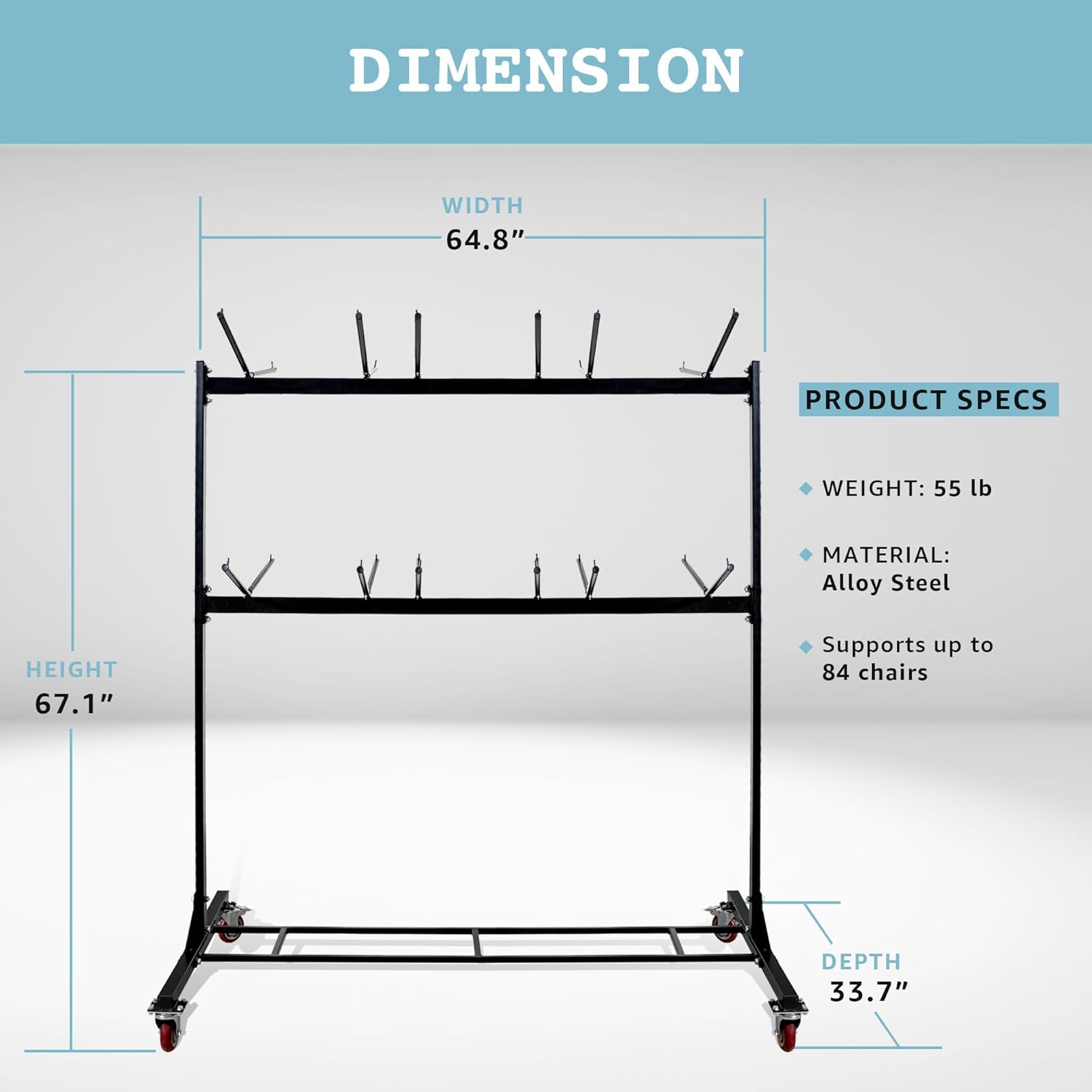 Alpine AdirOffice 1,000 Lb 2-Tier Steel Folding Chair Cart, 76-1/8inH x 67-3/4inW x 33-1/8inD, Black