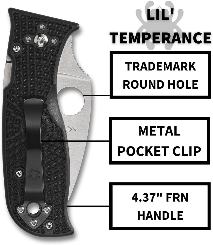Spyderco Lil Temperance 3 Lightweight Folding Pocket Knife with VG-10 Steel and FRN Handle - PlainEdge - C69PBK3