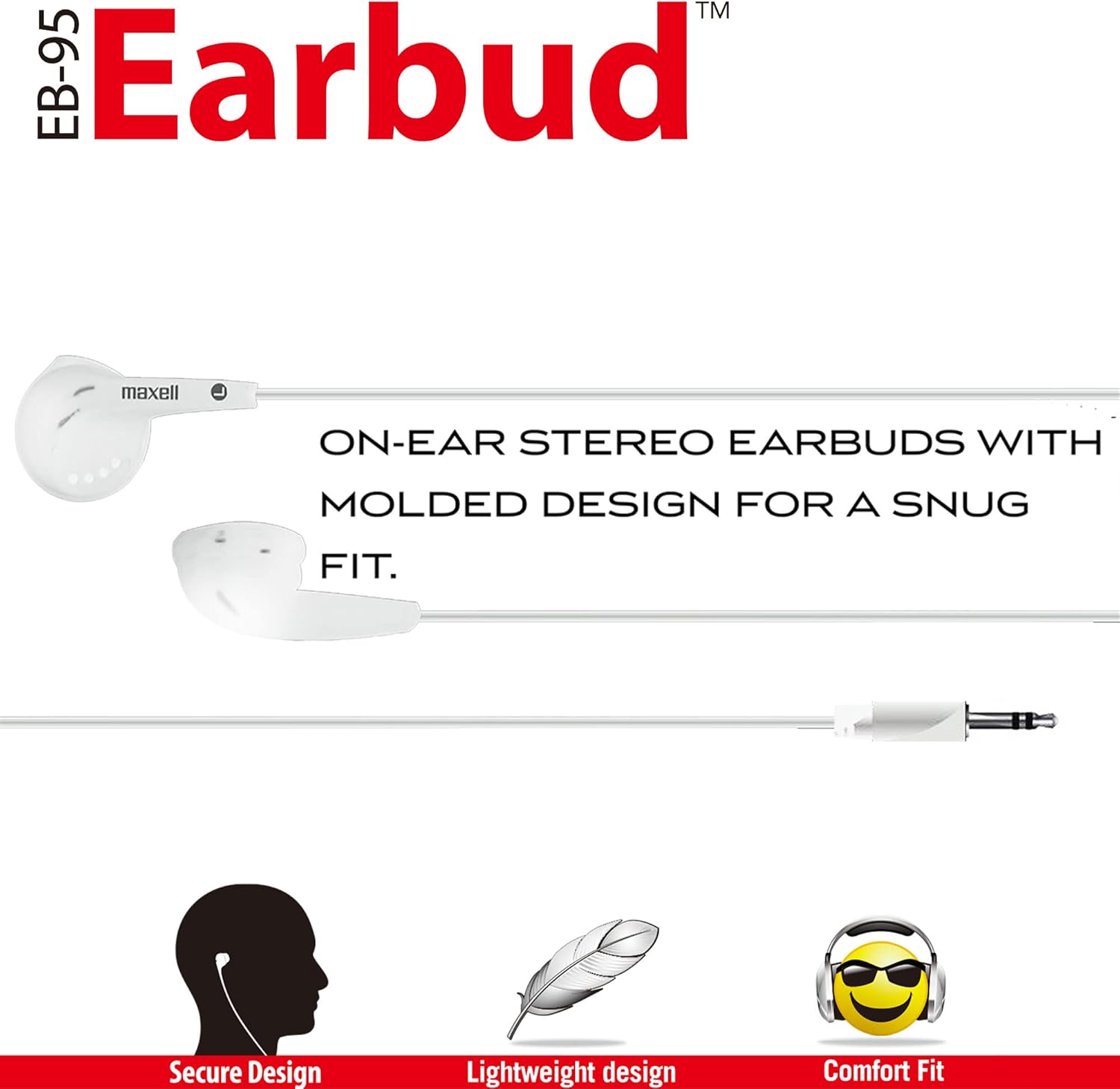 Maxell 190599 Dynamic Sound Wired Lightweight Extended Use Design Stereo Ear Bud - White (Value) 1 Standard Packaging