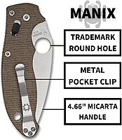 Spyderco C101MPCW2 Manix 2 Brown Canvas with Micarta Handle - CPM CRU-WEAR Steel Blade, PlainEdge, Full-Flat Grind
