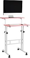 Mind Reader Standing Desk, Adjustable Height, Computer Desk, Laptop Desk, Portable, Rolling, 15" L x 22" W x 39" H, Pink