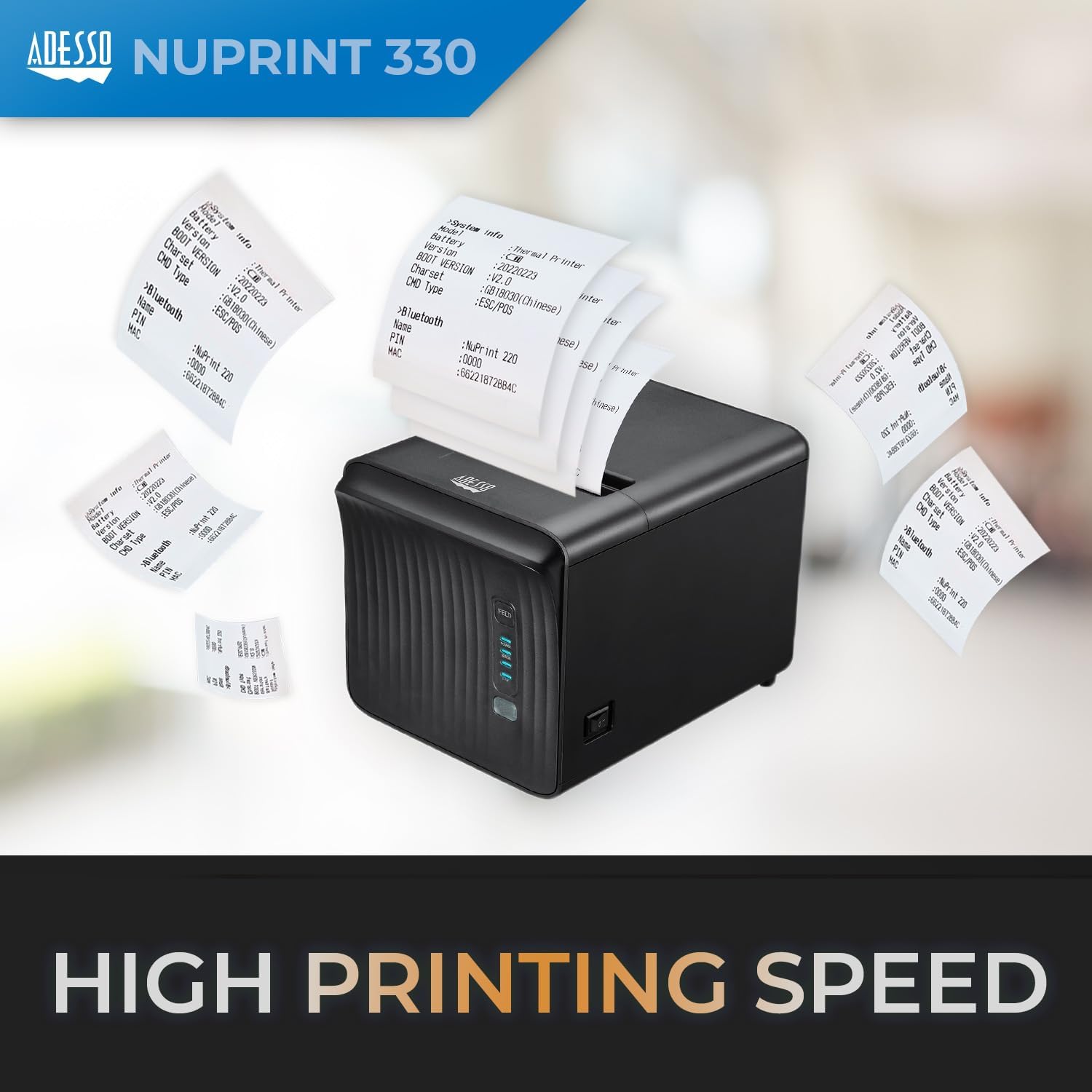 3" (80mm) Network Interface Thermal Receipt Printer with Autocutter, NuPrint 330, 250mm/s Printing Speed