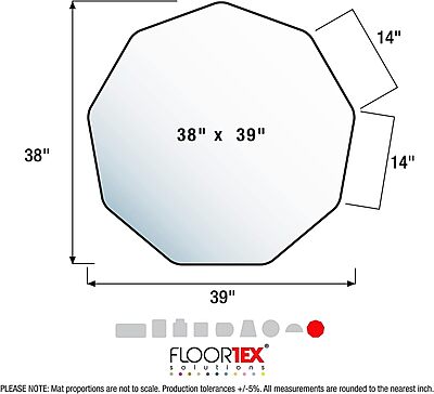 FLOORTEX Polycarbonate Nonagonal (9-Sided) Chair Mat for Hard Floors 38 x 39 in