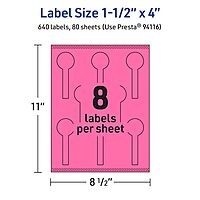 Avery Printable Lollipop Labels, Sure Feed Technology, 1-1/2" x 4", Bright Pink, Print-to-The-Edge, Laser/Inkjet Printable