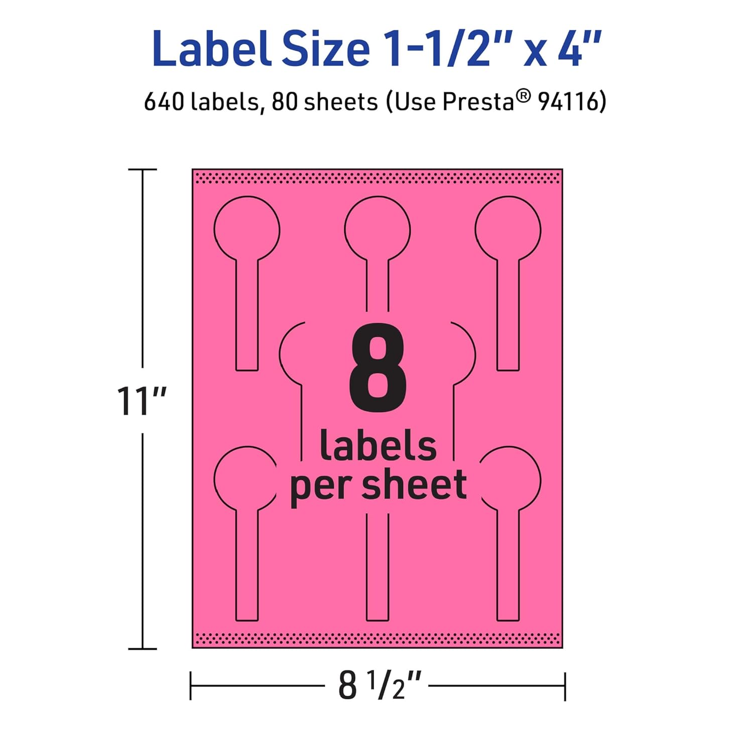 Avery Printable Lollipop Labels, Sure Feed Technology, 1-1/2" x 4", Bright Pink, Print-to-The-Edge, Laser/Inkjet Printable