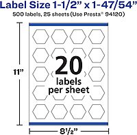 AVERY Matte White Hexagon Labels, Sure Feed Technology, 1.5" x 1-47/54", Print-to-The-Edge, Permanent Adhesive, Laser/Inkjet Printable