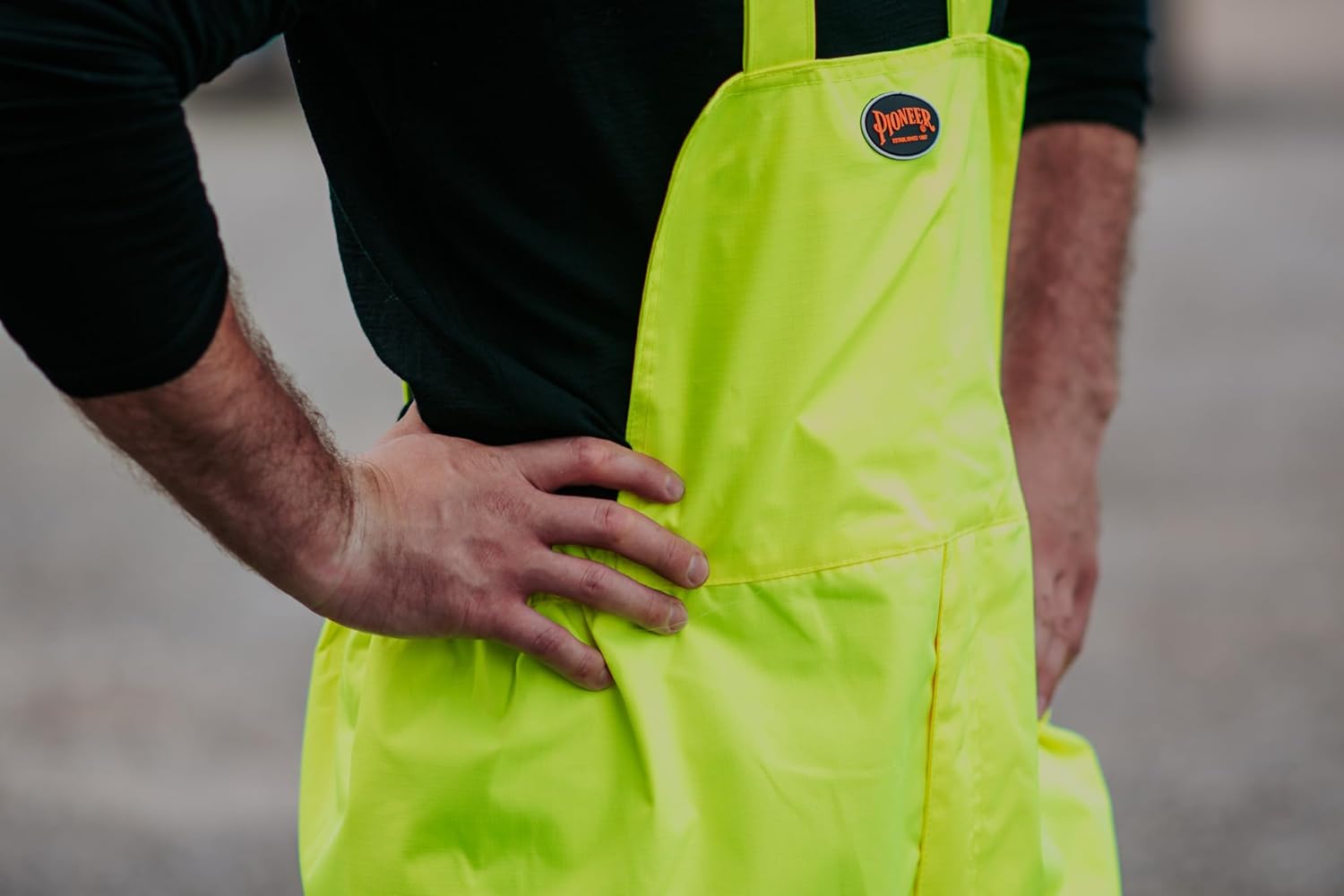 Pioneer Hi Vis Ripstop Waterproof Bib Pants/Overalls for Men - Reflective Safety Work Rain Pants