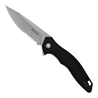 Kershaw Shoreline Folding Pocket Knife, All Purpose 3 inch Serrated Blade, Deep Carry Pocketclip, Black GFN Handle