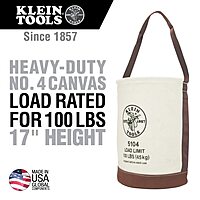 Klein Tools, 5104, 12" Bucket, Leather-Bottom, Natural Canvas