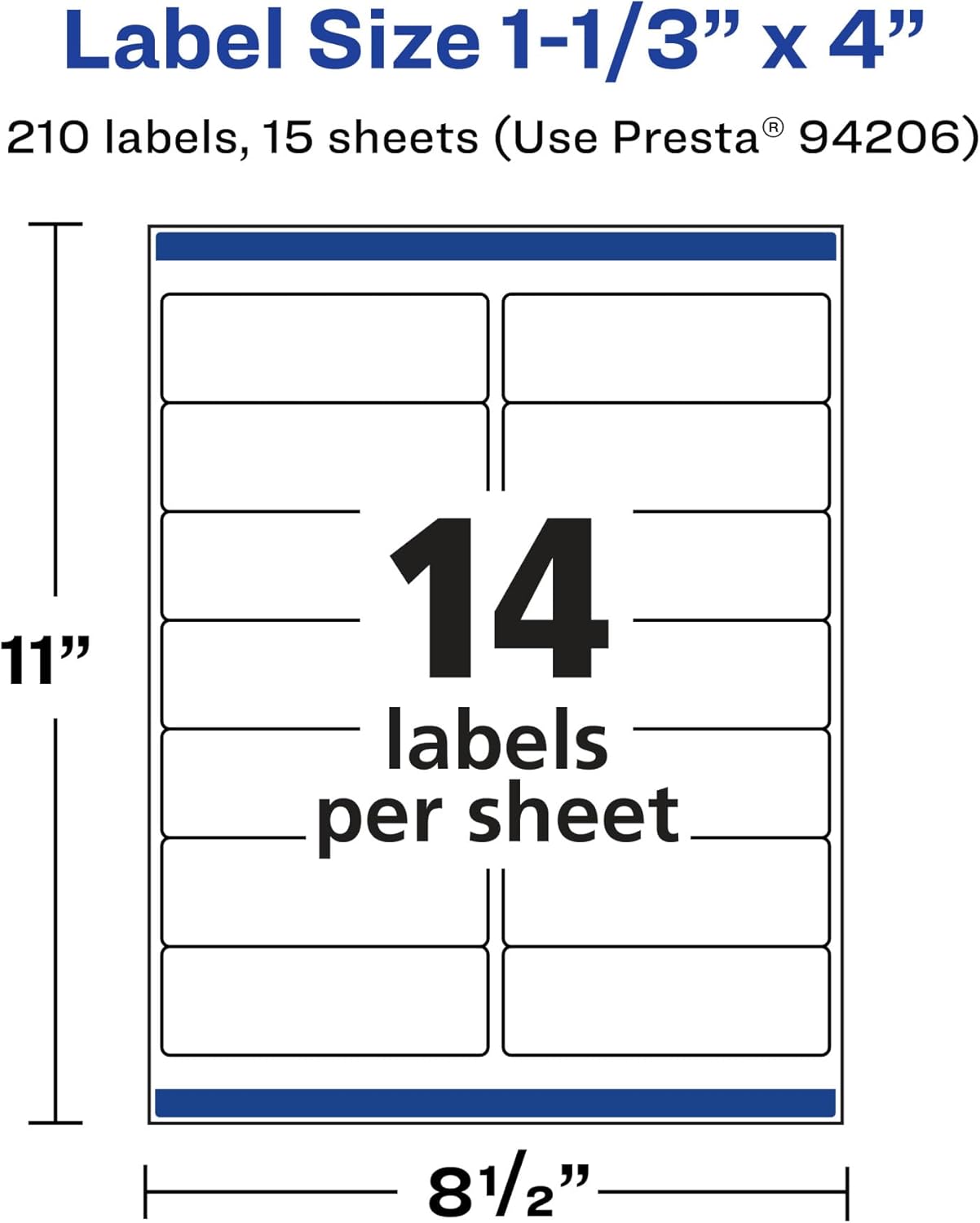 Avery Matte White Removable Rectangle Labels, Sure Feed Technology, 1-1/3" x 4", 210 Removable Labels
