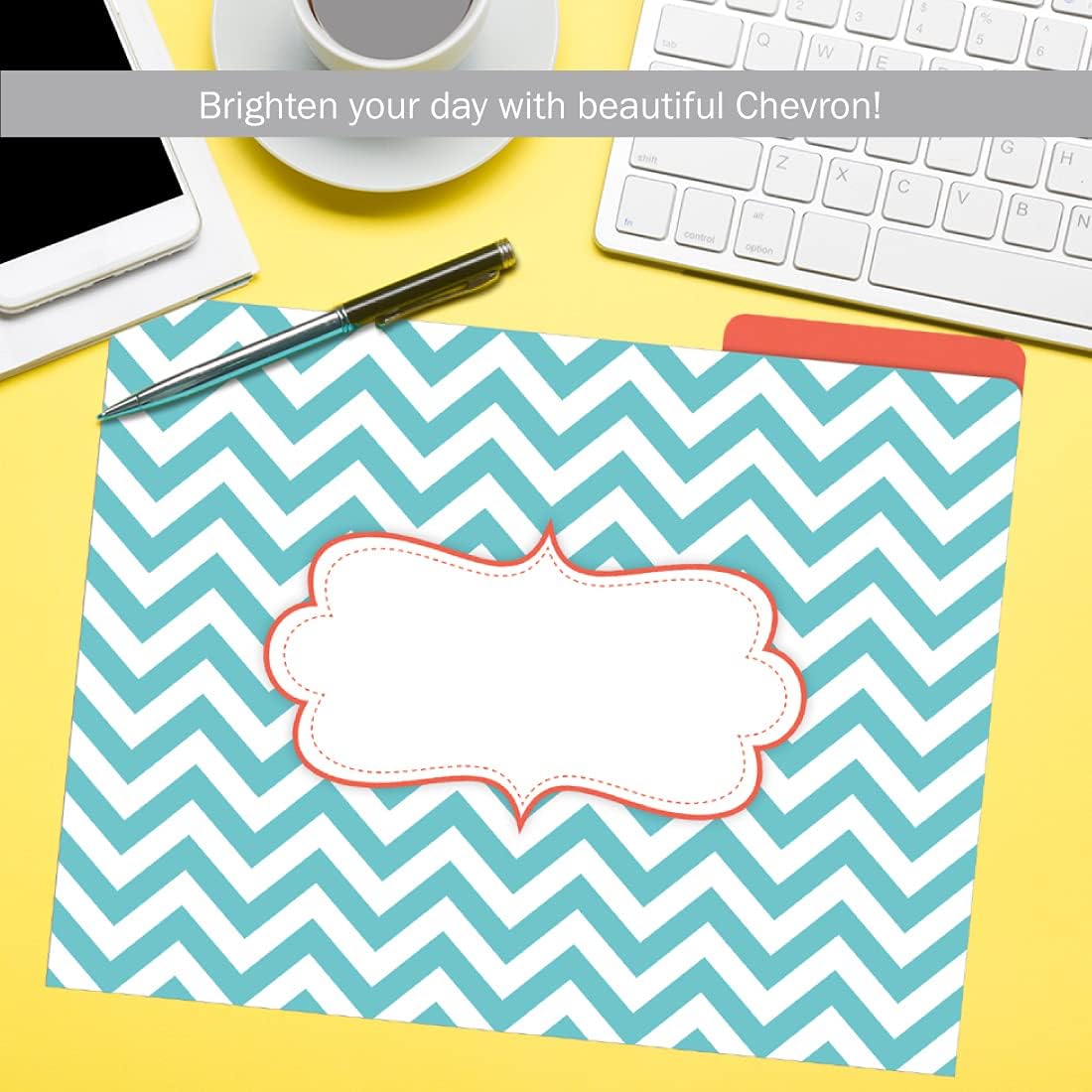 Barker Creek Designer File Folders Set of 12, Beautiful Chevron, Multicolor Chevrons on Outside, Soft Colors on Inside