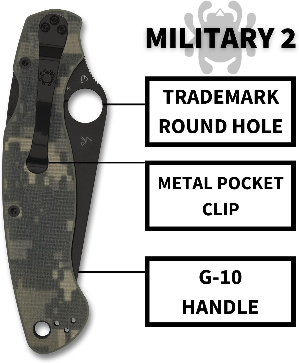 Spyderco Knives Military 2 C36GPCMOBK2 Black S30V Stainless and Camo G-10 Pocket Knife