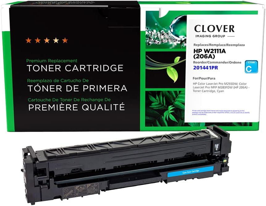 Clover Remanufactured Toner Cartridge (Reused OEM Chip) Replacement for HP 206A (W2111A) | Cyan