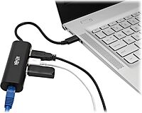 Tripp Lite USB-C Multiport Hub Adapter Converter with 3 USB-A 3.0 Ports, Gigabit Ethernet Port Gbe, Thunderbolt 3 Compatible, Black, Plug-and-Play No Drivers Needed, 3-Year Warranty (U460-003-3A1GB)