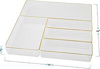 MARTHA STEWART Kerry Plastic Stackable Office Desk Drawer Organizers with Gold Trim