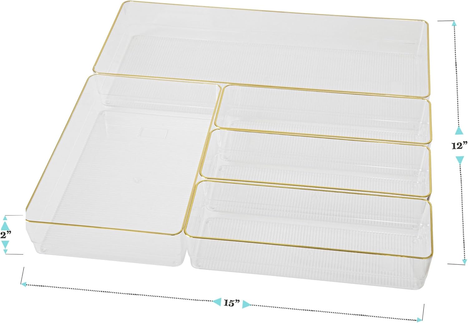 MARTHA STEWART Kerry Plastic Stackable Office Desk Drawer Organizers with Gold Trim