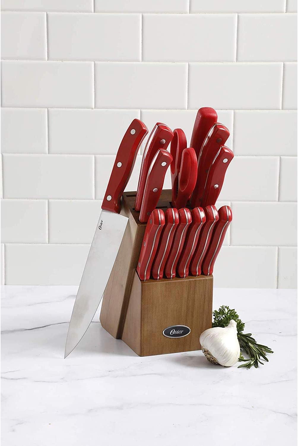 Oster Evansville 14 Piece Stainless Steel Kitchen Cutlery Stainless Steel Knife Block Set