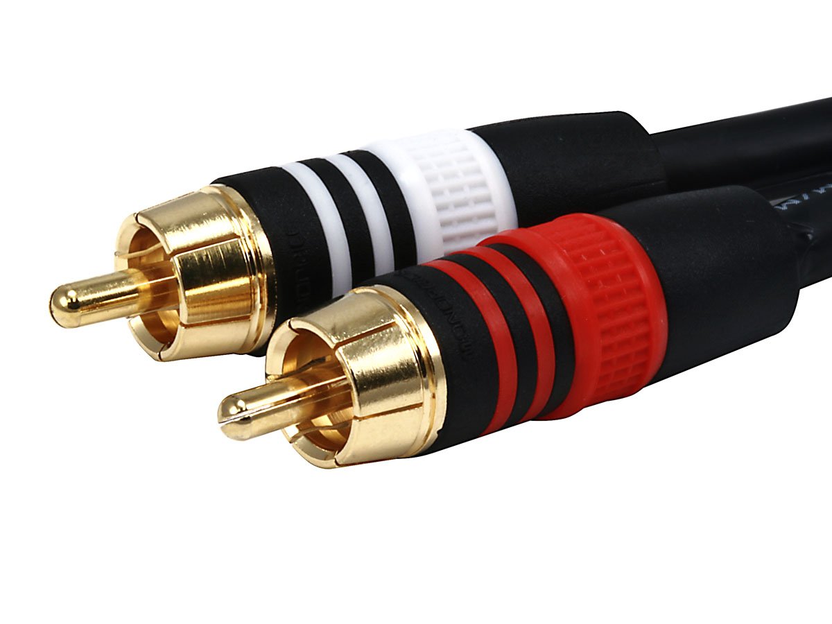 Monoprice 6in & 6ft Premium 3.5mm Stereo Female/Male to 2RCA Male 22AWG Cable (Gold Plated) - Black Cable + Cable, 6ft