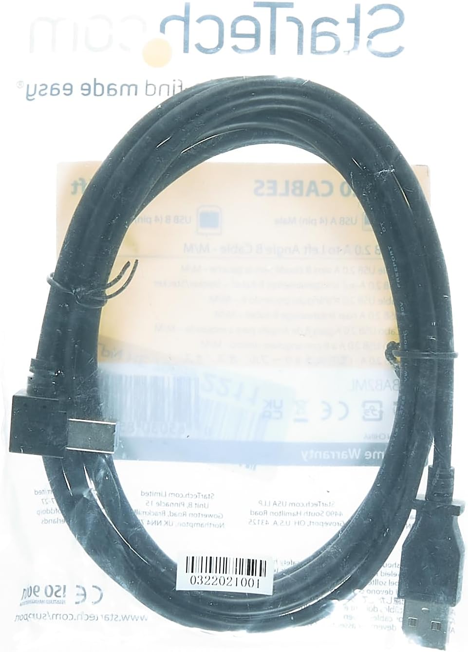 StarTech.com USB 2.0 A to Angled B Cable