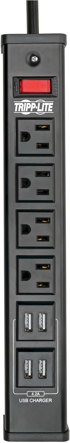 Tripp Lite 4 Outlet Surge Protector Power Strip, 6ft Cord, 450 Joules, 4 USB Charging Ports, Led, 10K Insurance (TLM446USBB)