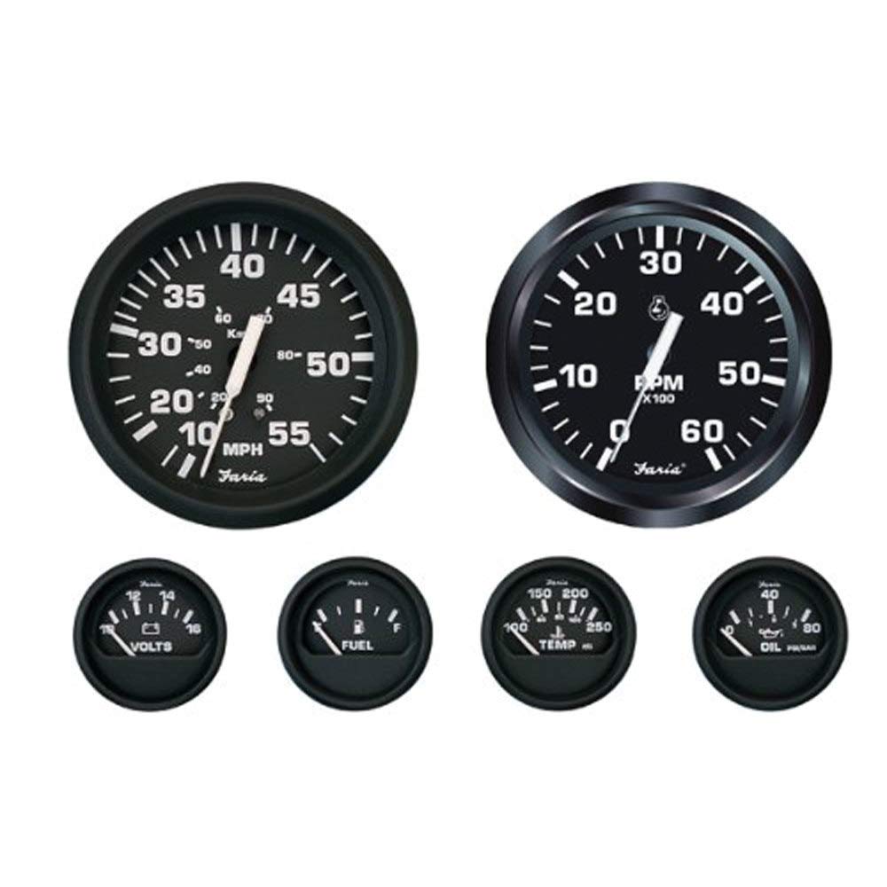 Faria Beede KT9799 Euro Inboard 6-Gauge Boxed Set - Speedometer/Tachometer/Fuel Level/Voltmeter/Water Temp/Oil PSI