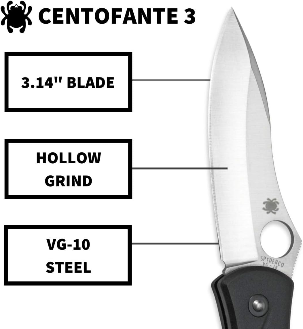 Spyderco CENTOFANTE 3 Prestige Folding Utility Pocket Knife with 3.14" VG-10 Stainless Steel Hollow Ground Blade