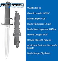 COLD STEEL OSS 8.25" Japanese AUS8A Clip Point Blade 5.125" Kray-Ex Handle Tactical Outdoor Hunting Fixed Blade Knife