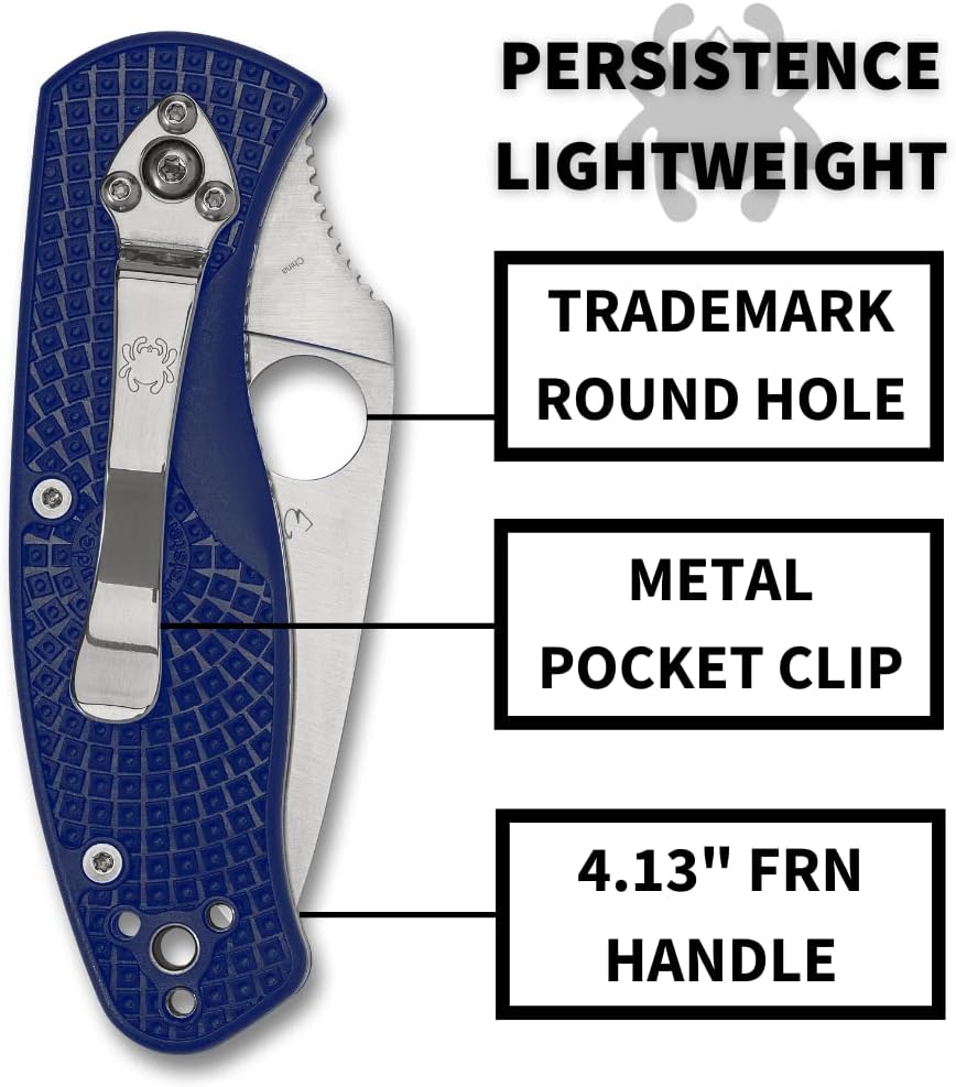 Spyderco Persistence Lightweight Folding Pocket Knife with 2.75 Inch CPM S35VN Steel Blade and Blue FRN Handle - PlainEdge