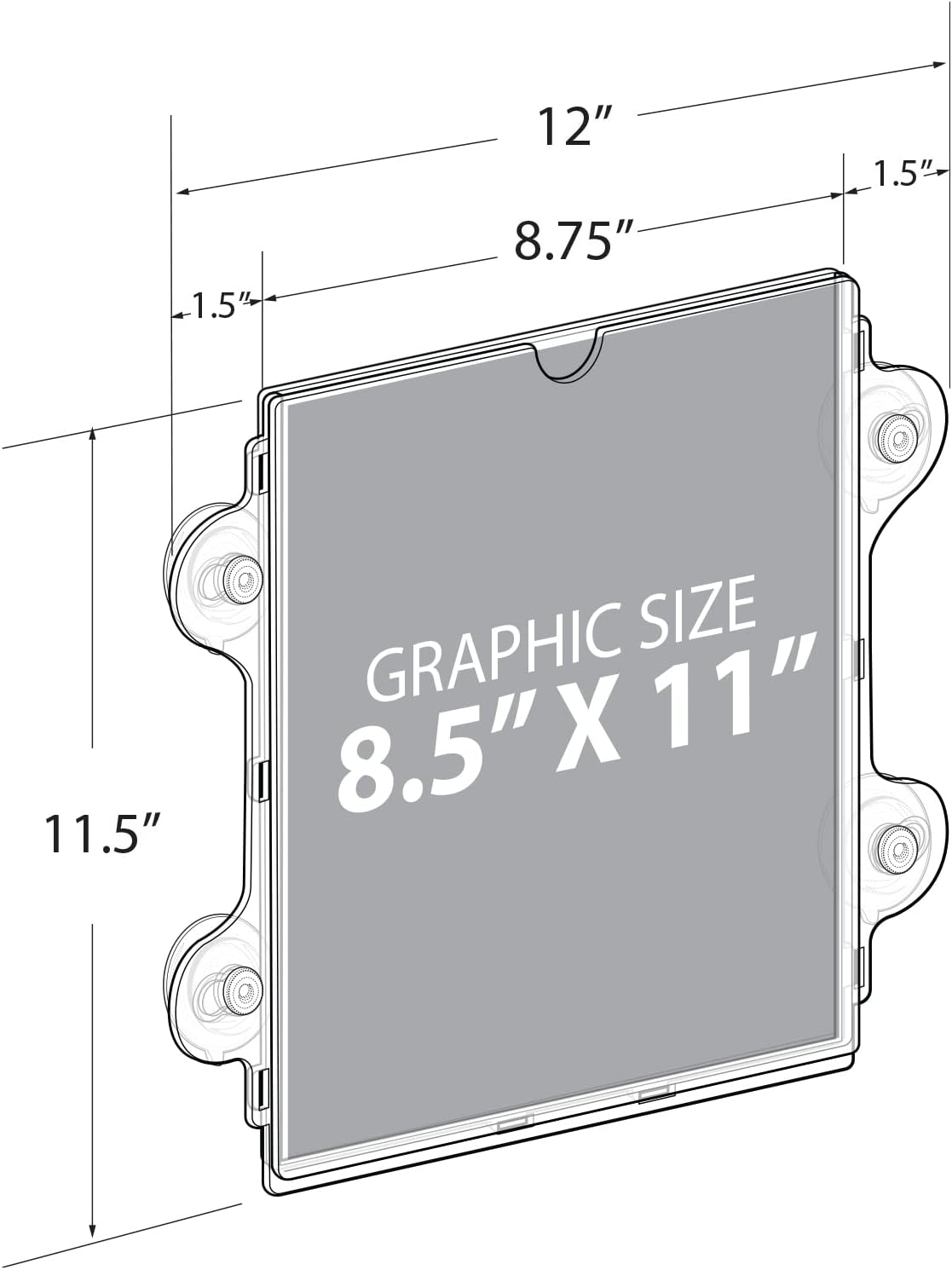 Azar Displays Vertical/Horizontal Sign Frames with Suction Cups, 8 1/2inx11in, Clear, Pack of 2
