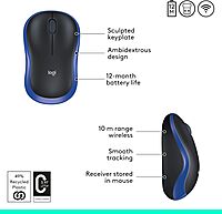 LOGITECH M185 Wireless Mouse, 2.4GHz with USB Nano Receiver, 1000 DPI, Ambidextrous
