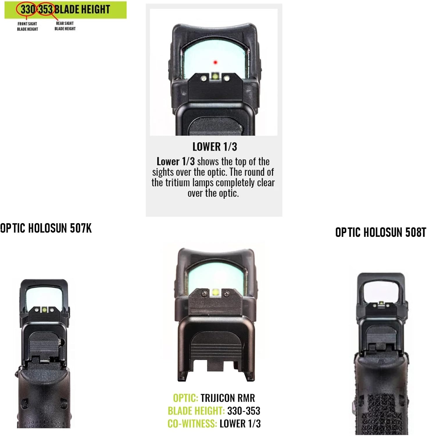 NIGHT FISION Optics Ready Stealth .330-.353 Night Sight Set for Glock 17/19/34