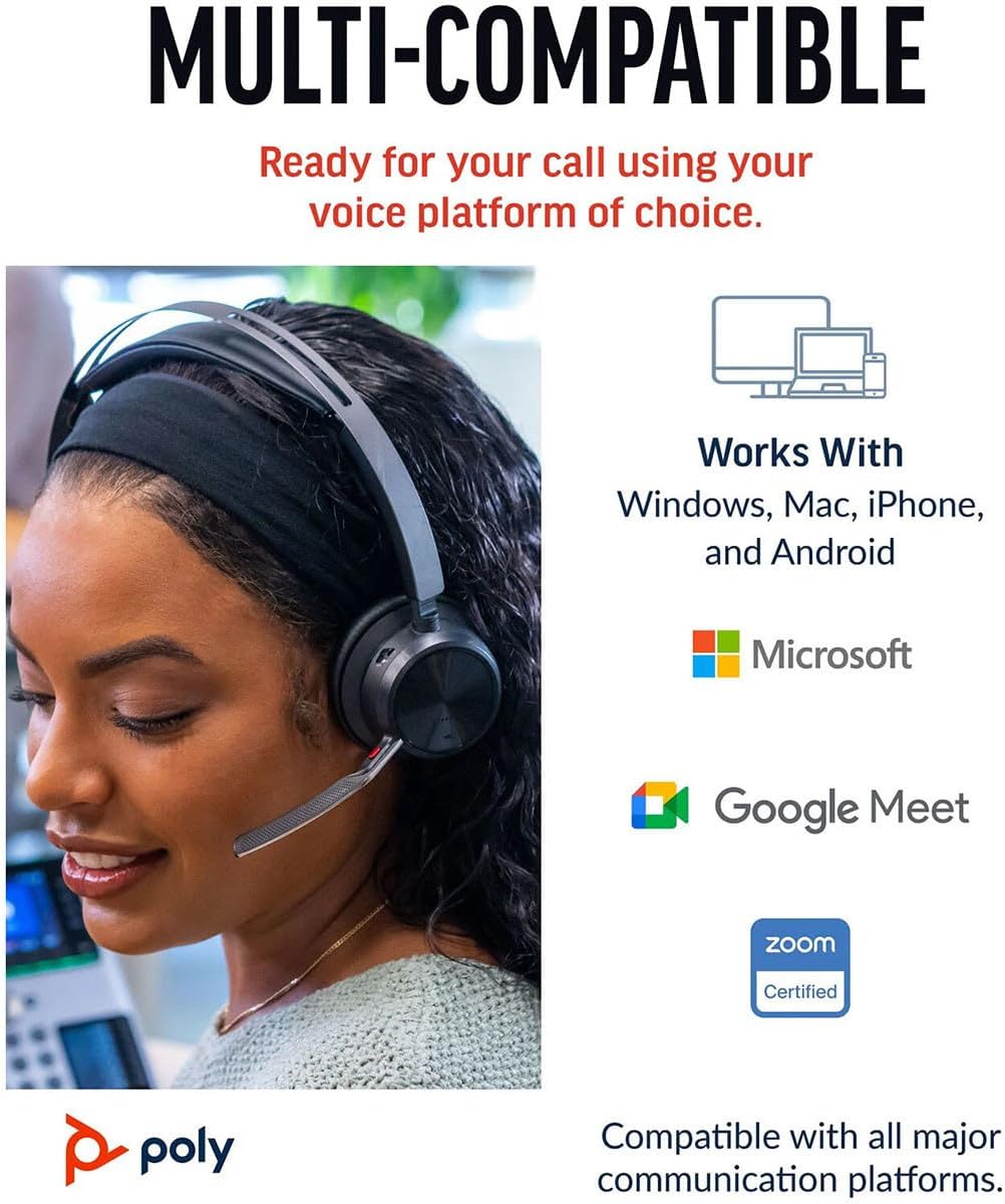 Poly Voyager Focus 2, Headset, on-ear, Bluetooth, wireless, active noise canceling, USB-C via Bluetooth adapter, black