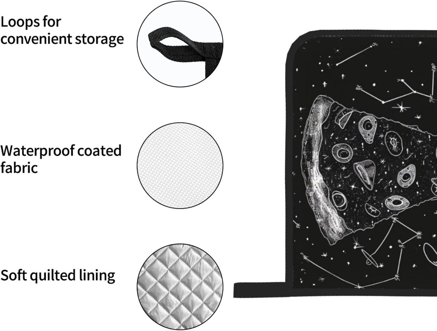Pizza Constellation Oven Mitts and Pot Holders Set of 4 - Heat Resistant, Waterproof Fabric - Ideal for Kitchen, Baking