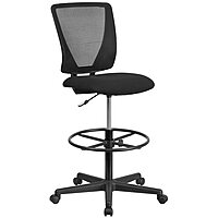 Flash Furniture Harper Ergonomic Mid-Back Mesh Drafting Chair with Black Fabric Seat and Adjustable Foot Ring