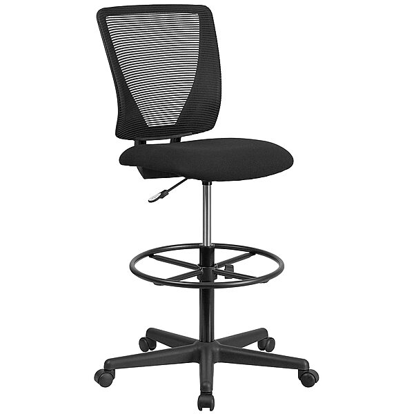 Flash Furniture Harper Ergonomic Mid-Back Mesh Drafting Chair with Black Fabric Seat and Adjustable Foot Ring