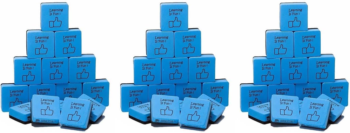 Charles Leonard Mini Whiteboard Erasers, 2in x 2in, Blue/Black, 15 Erasers Per Pack, Set Of 3 Packs