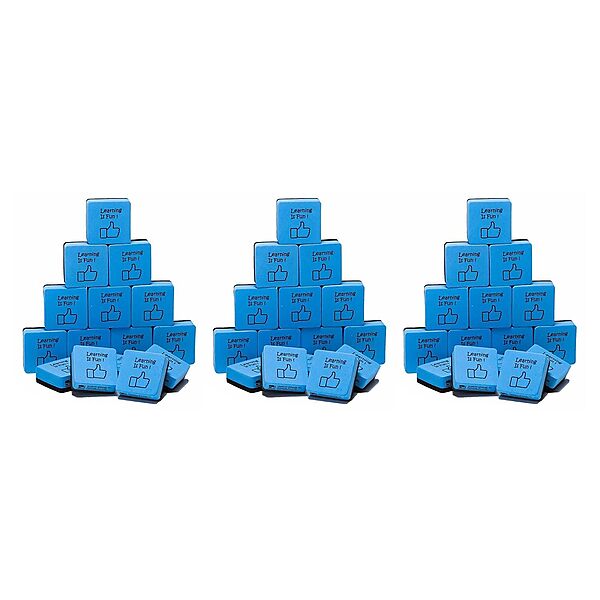 Charles Leonard Mini Whiteboard Erasers, 2in x 2in, Blue/Black, 15 Erasers Per Pack, Set Of 3 Packs