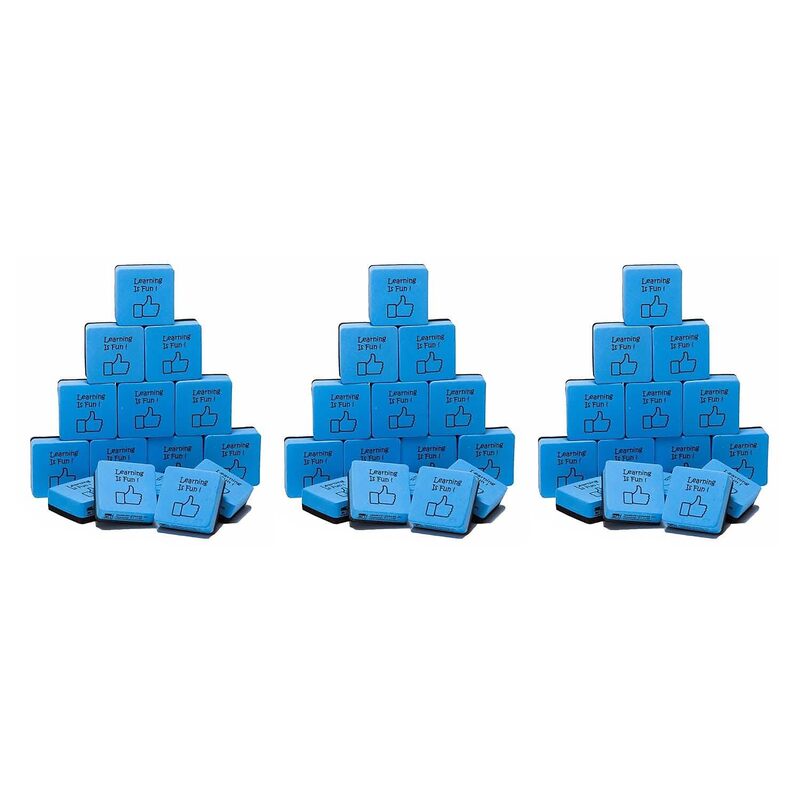 Charles Leonard Mini Whiteboard Erasers, 2in x 2in, Blue/Black, 15 Erasers Per Pack, Set Of 3 Packs