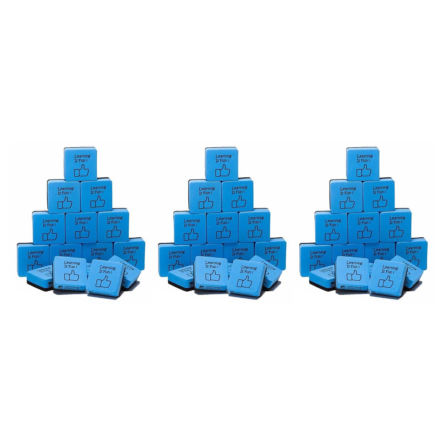 Charles Leonard Mini Whiteboard Erasers, 2in x 2in, Blue/Black, 15 Erasers Per Pack, Set Of 3 Packs