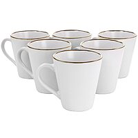 Elama Arthur 6 Piece Stoneware Mug Set in Matt White with Gold Rim