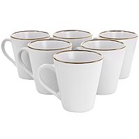 Elama Arthur 6 Piece Stoneware Mug Set in Matt White with Gold Rim