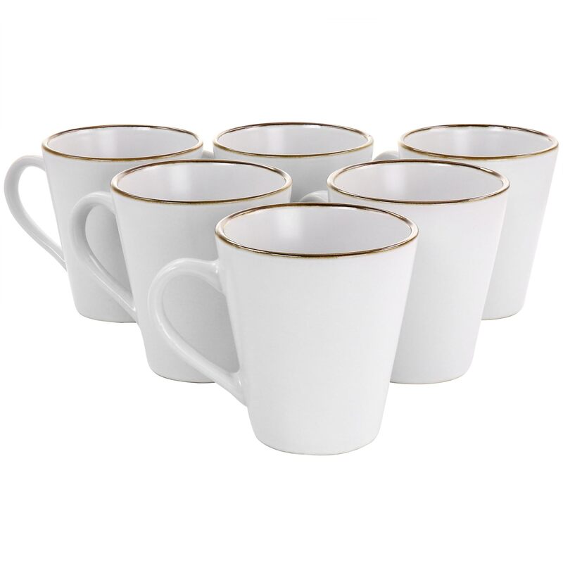 Elama Arthur 6 Piece Stoneware Mug Set in Matt White with Gold Rim