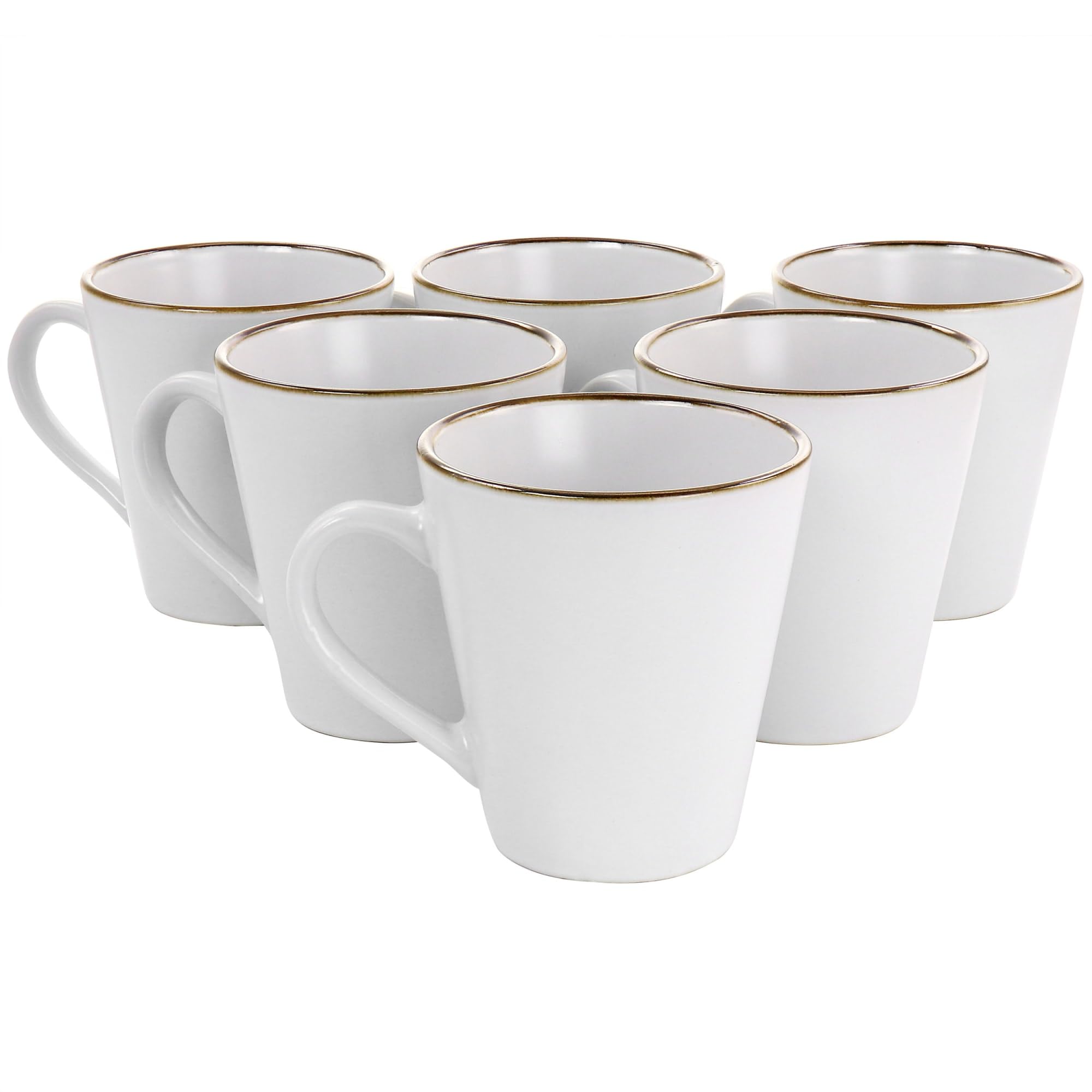 Elama Arthur 6 Piece Stoneware Mug Set in Matt White with Gold Rim