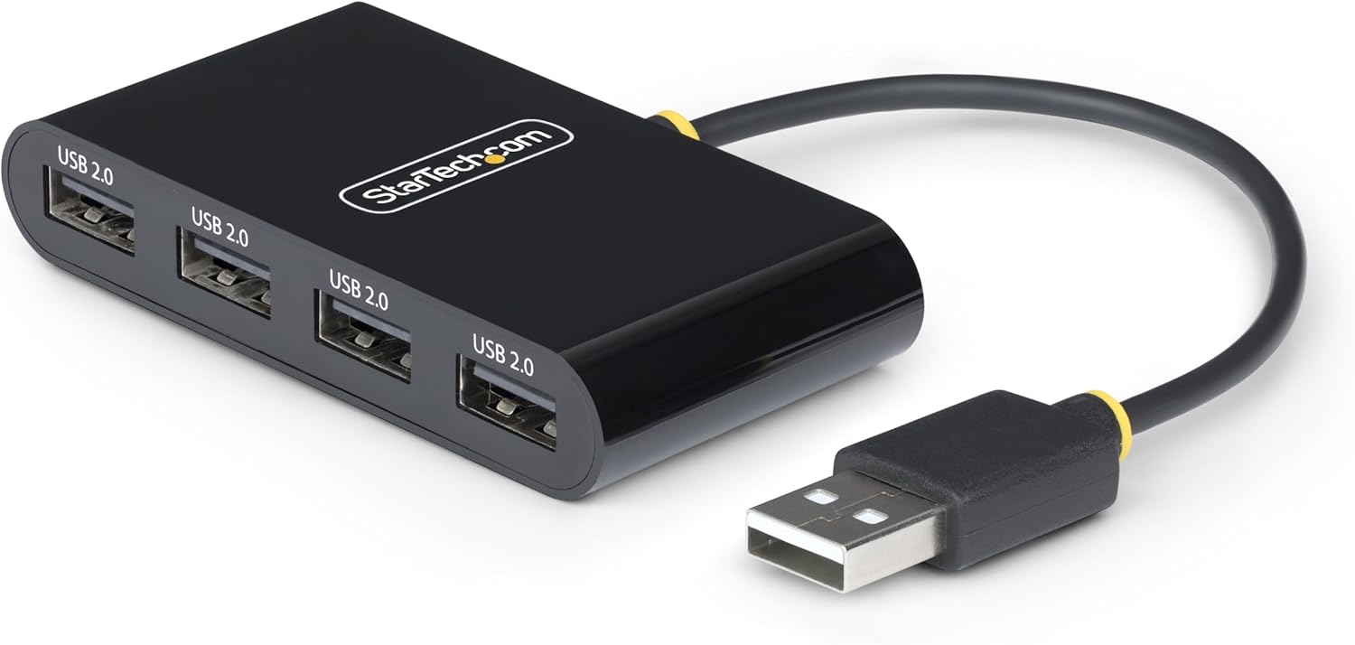 StarTech.com 4-Port USB 2.0 Hub, USB Bus Powered, Small Travel Mini USB Hub, Multi-Port USB 2.0 Splitter, Portable USB Hub