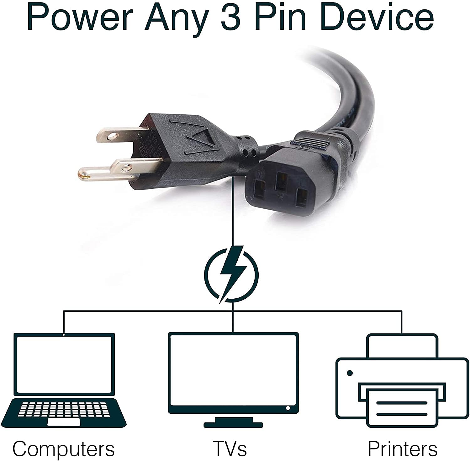 C2G Replacement AC Power Cord NEMA 5-15P to IEC C13 (18 AWG)