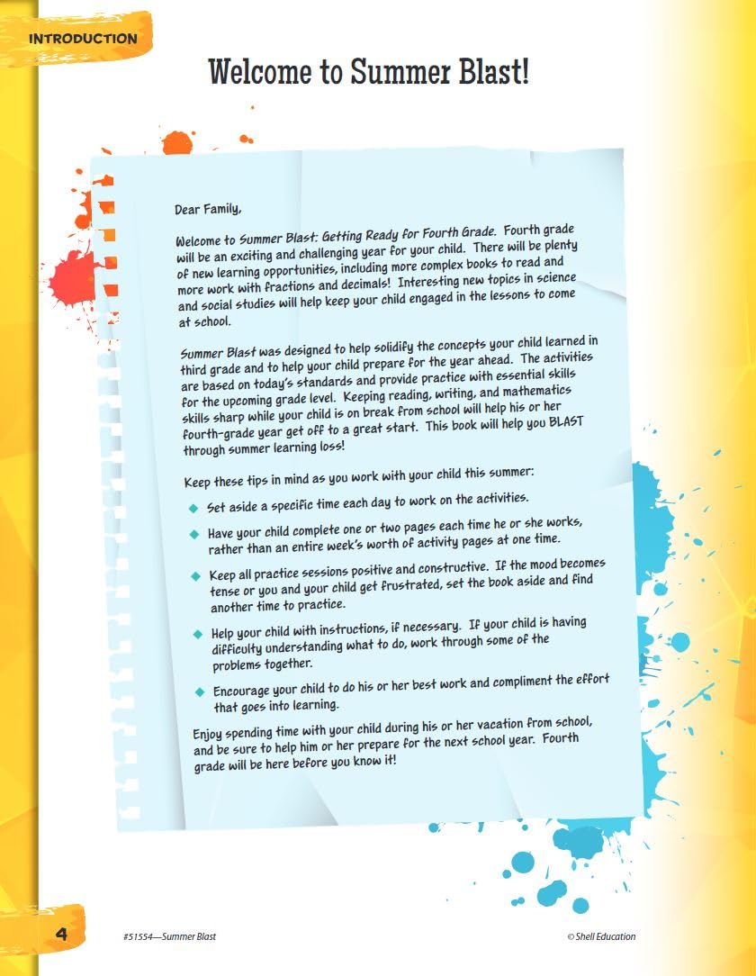 Summer Blast: Getting Ready for Fourth Grade – Full-Color Workbook for Kids Ages 8-10 - Reading, Writing, Art