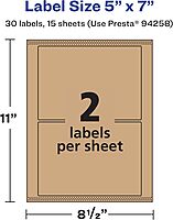 Avery Kraft Brown Rectangle Labels, Sure Feed Technology, 5" x 7", 30 Kraft Brown Labels, Laser/Inkjet Printable 30 labels